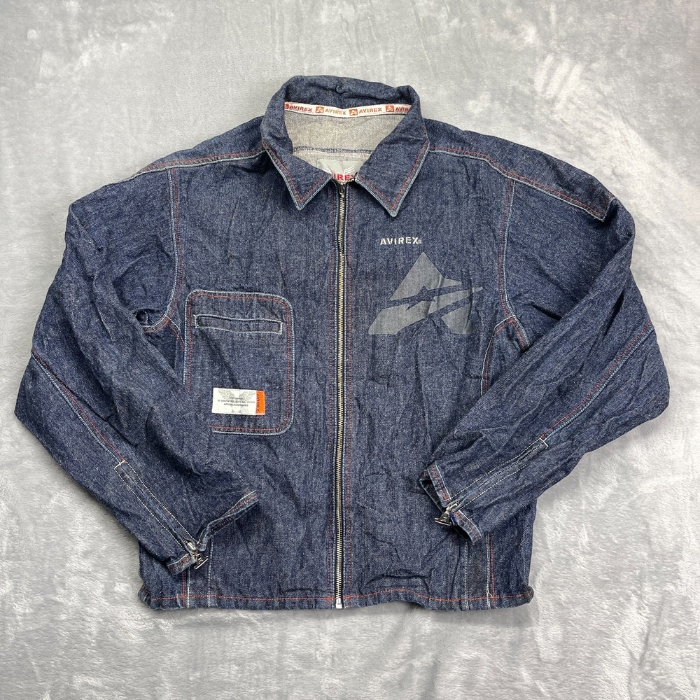 Avirex Jean‎ Shirt Jacket Boys 20 Blue Denim Collared Full Zip Branded Detailing